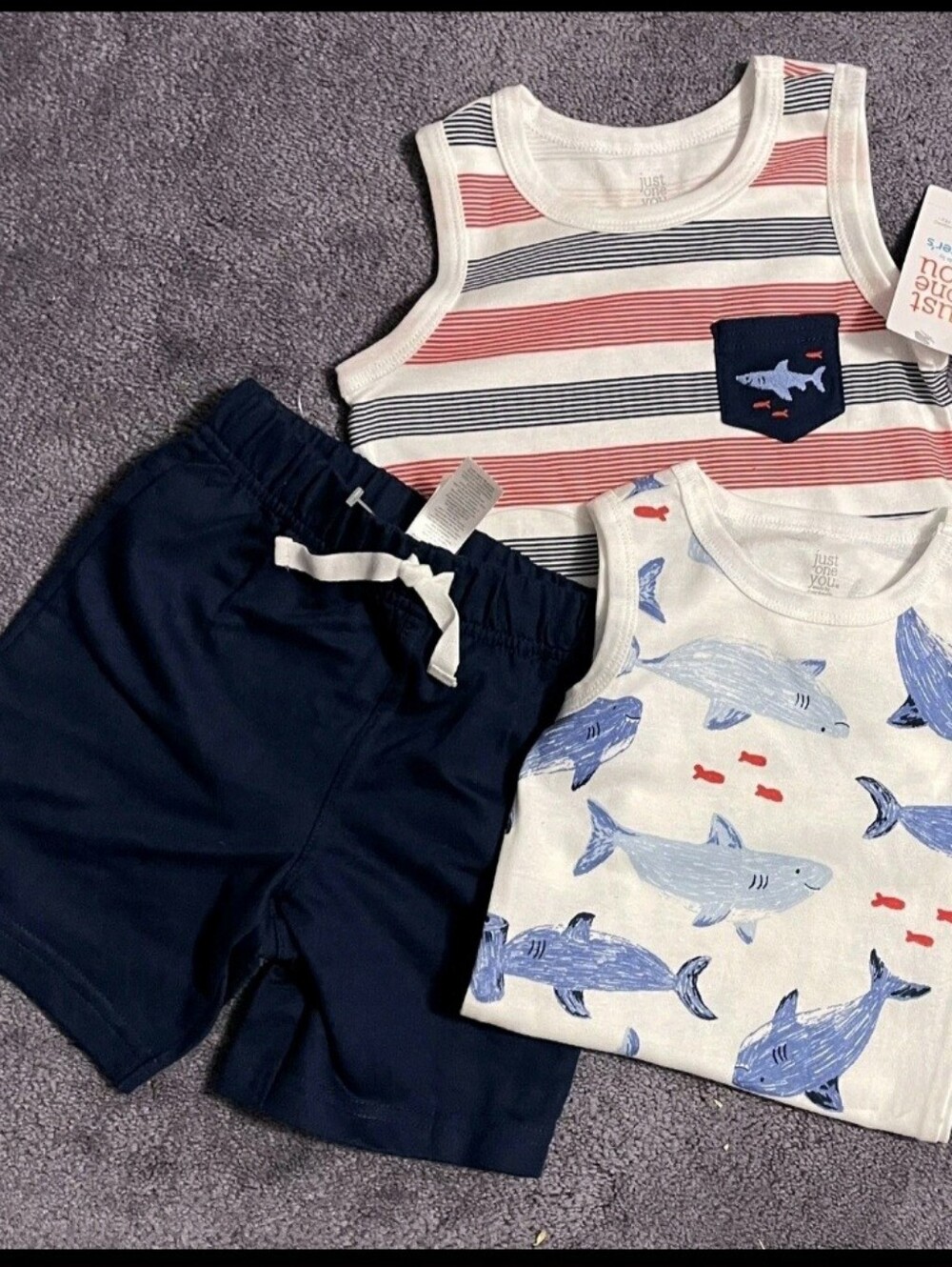 3 Pc Shark Onesie and Short Set